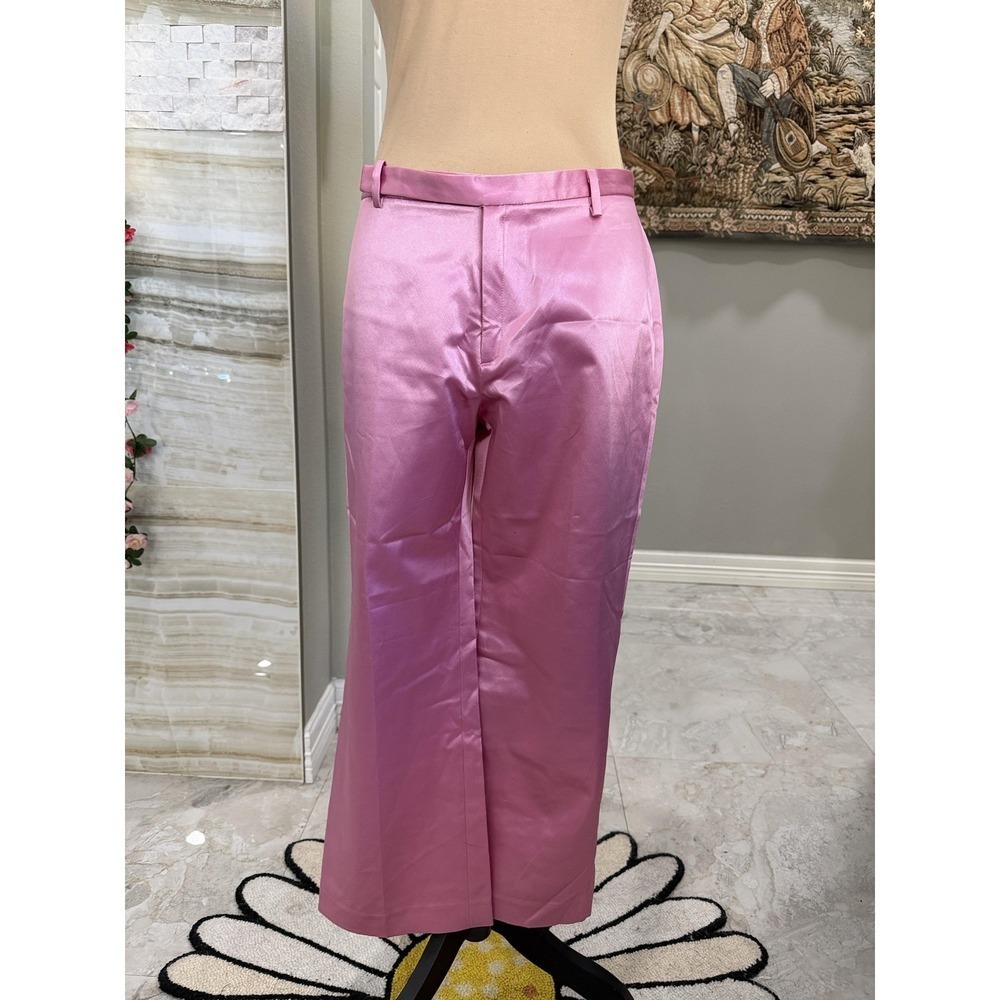 Gap Pants Womens 6 Pink Cropped Satin Straight Leg Stretch Zip Pockets Casual